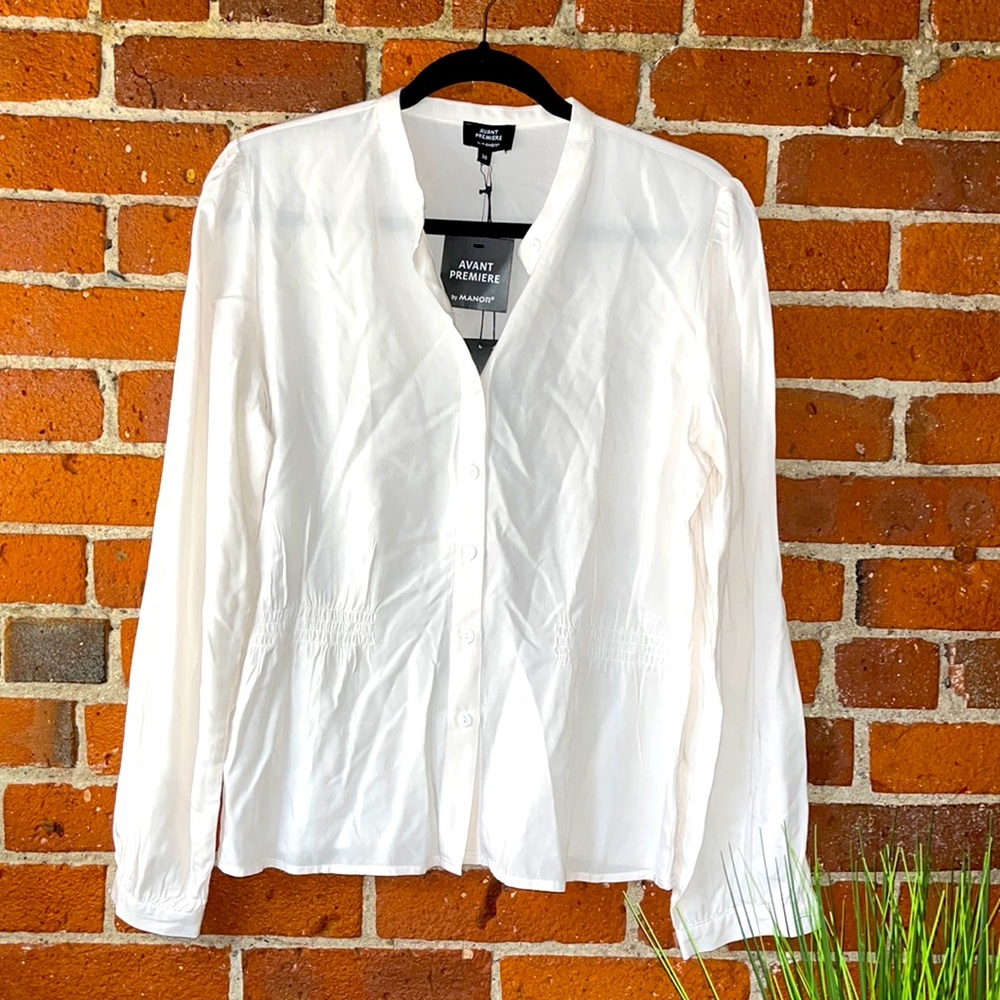 Avant Premiere by Manor Blouse Button Up Ivory, Size 38